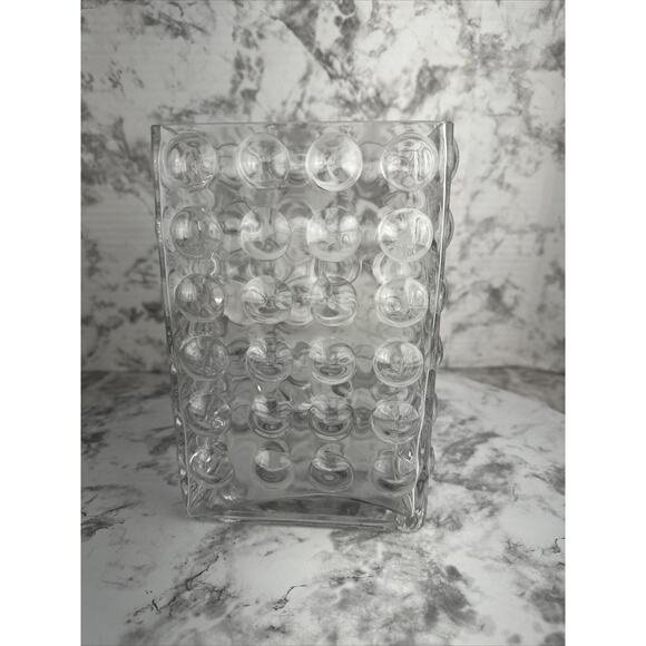 Vintage Blown Bubble Art Glass Vessel Mid Century Modern Vase Clear Rectangular - Picture 3 of 7